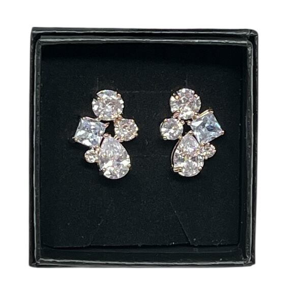 Rose-Tone Cluster Stud Earrings Swarovski Crystal Elements | Holiday Party Ready - Picture 2 of 5